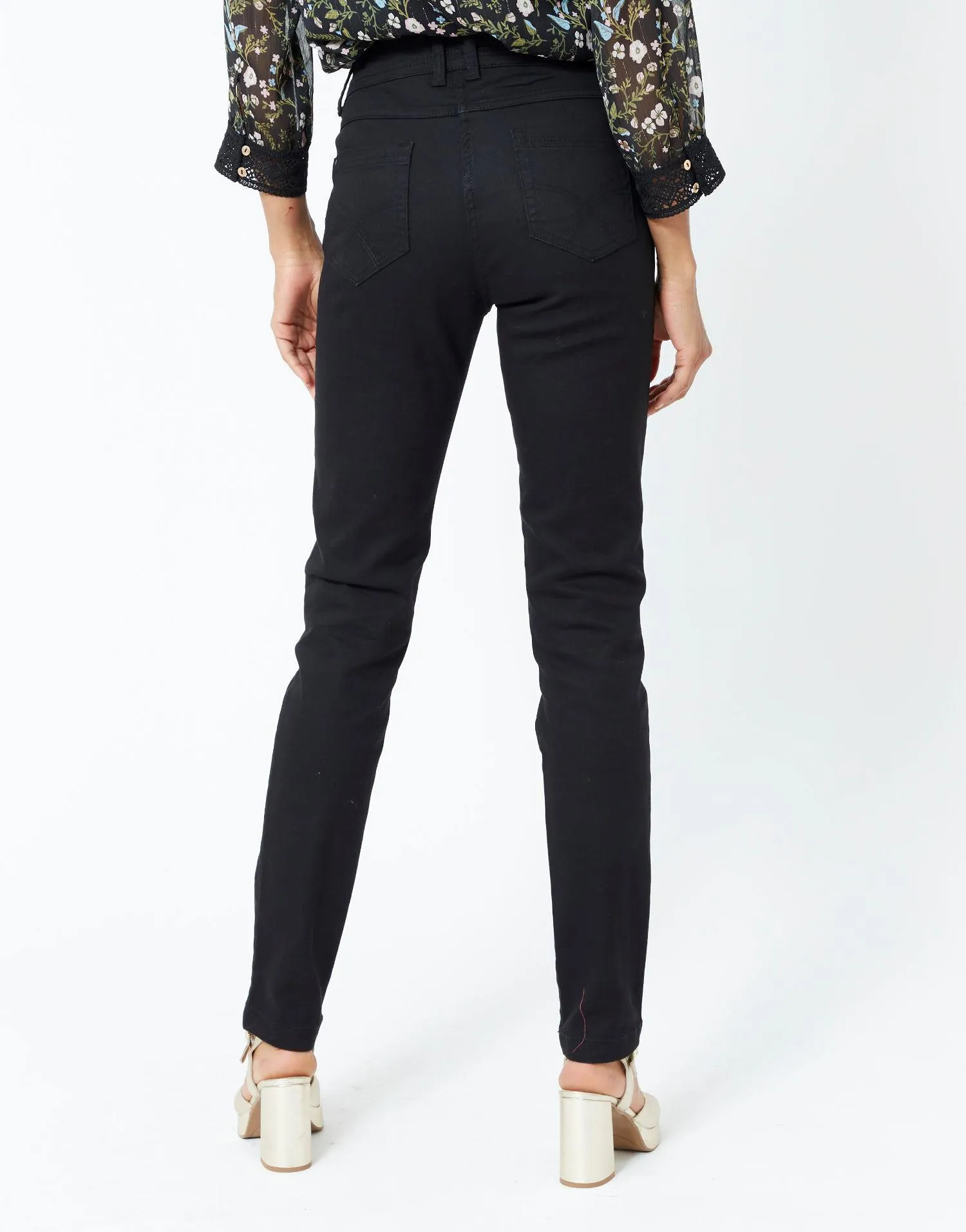 Pantalon long slim taille haute uni