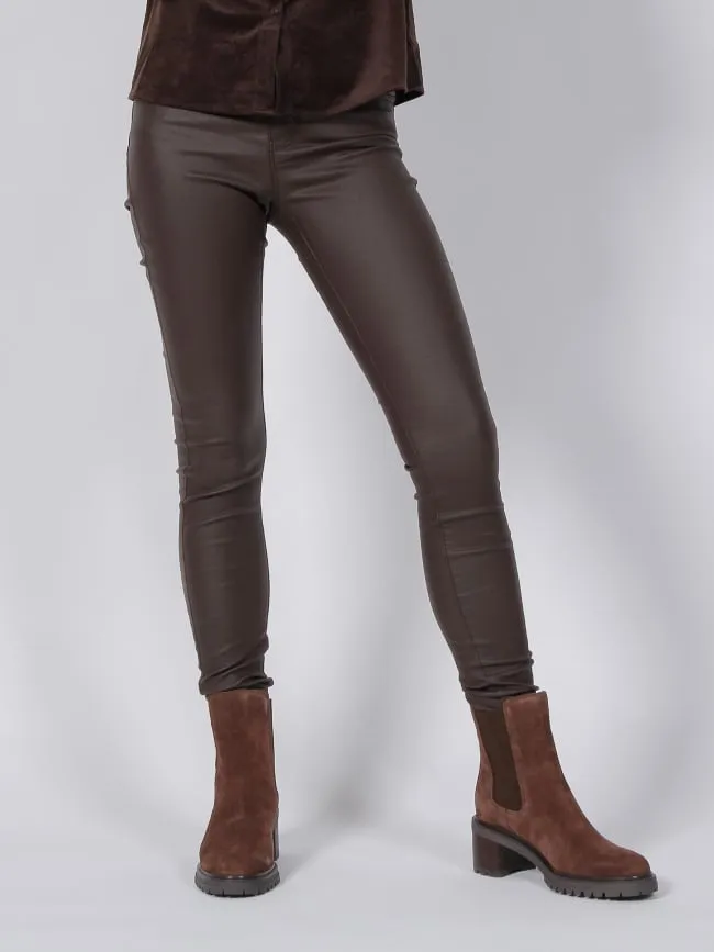 Pantalon slim enduit marron femme - Vero Moda | wimod