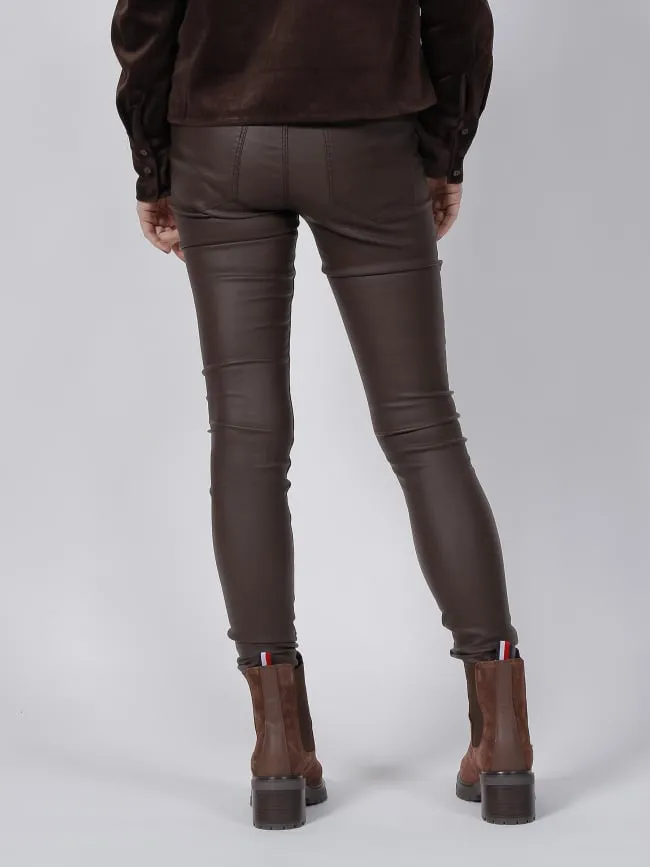 Pantalon slim enduit marron femme - Vero Moda | wimod