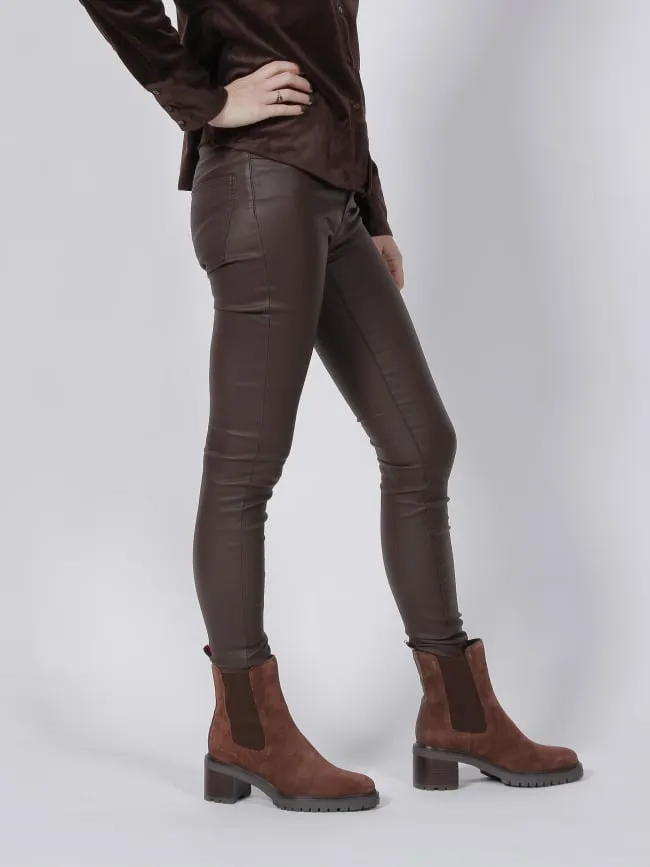 Pantalon slim enduit marron femme - Vero Moda | wimod