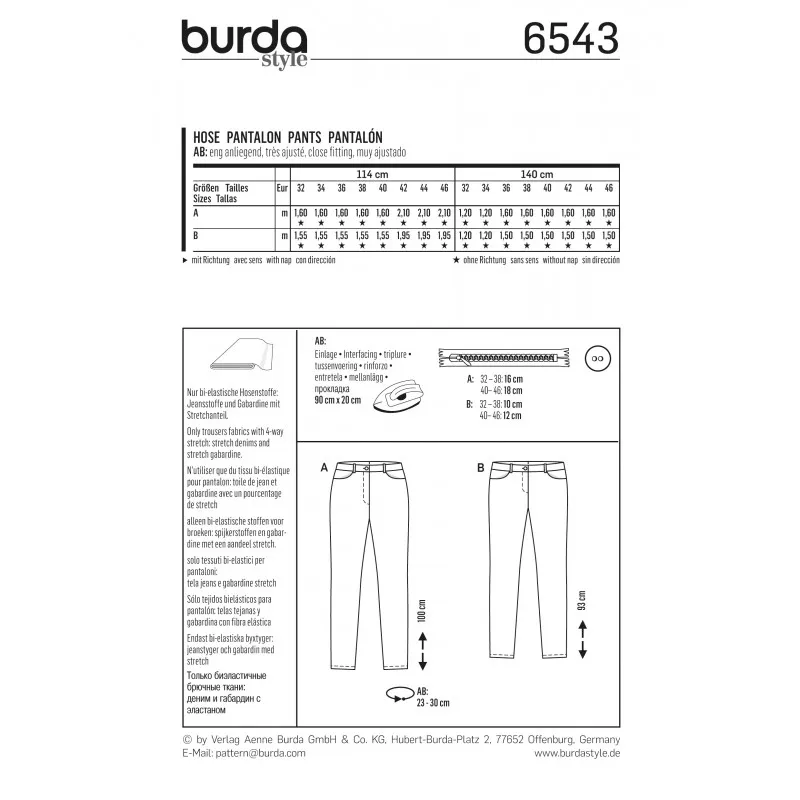 Patron Femme Pantalon étroit jean Burda N°6543