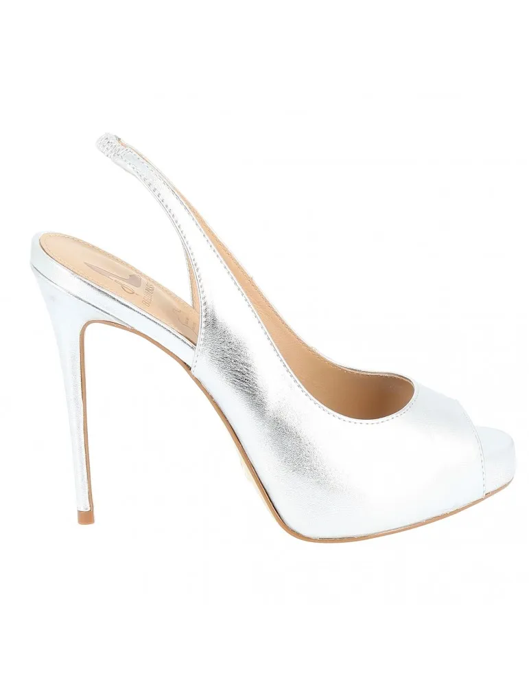 peep toe à talons aiguille bride arrière pf 2.5 cuir argent 12 cm