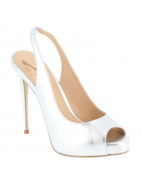 peep toe à talons aiguille bride arrière pf 2.5 cuir argent 12 cm