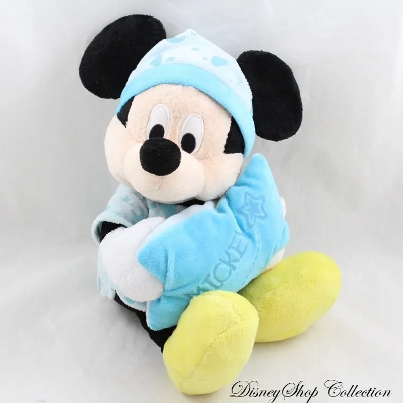 Peluche Mickey DISNEY NICOTOY pyjama bleu coussin phosphorescent lu...