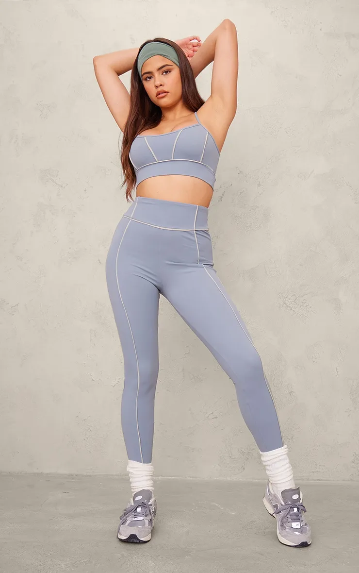 PLT Sport Legging scult bleu acier à coutures contrastantes