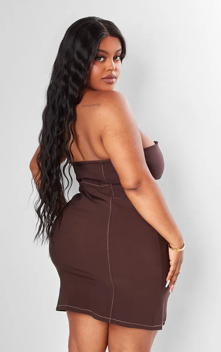 Plus Robe moulante chocolat asymétrique sans coutures à zip et corset