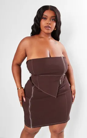 Plus Robe moulante chocolat asymétrique sans coutures à zip et corset