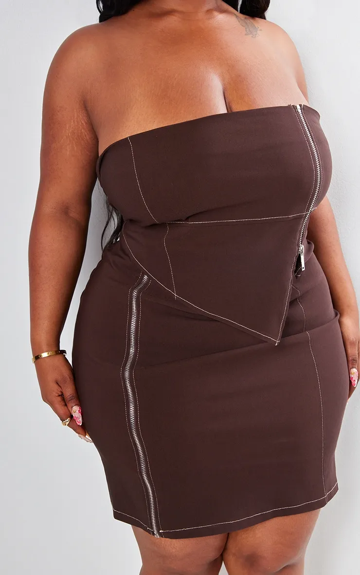 Plus Robe moulante chocolat asymétrique sans coutures à zip et corset