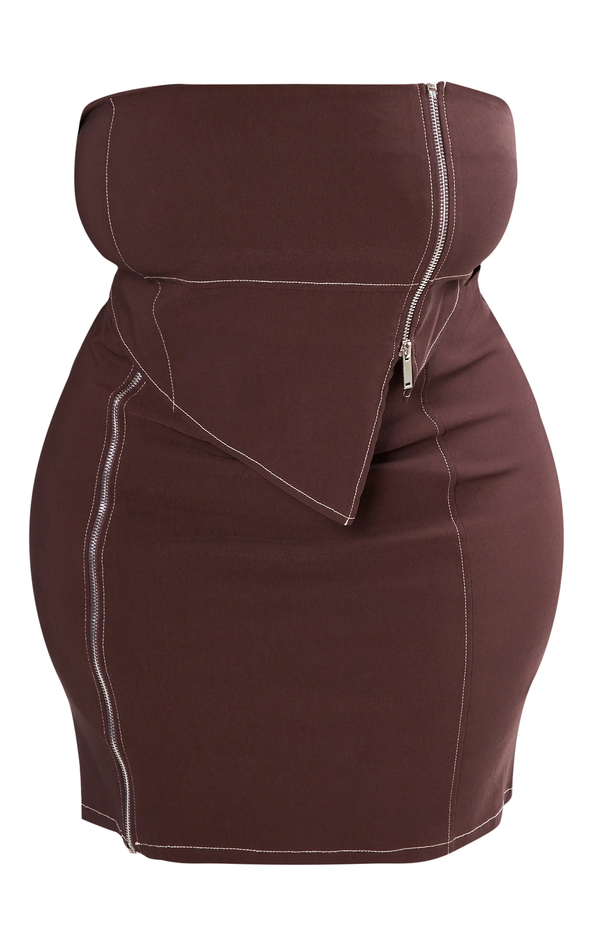 Plus Robe moulante chocolat asymétrique sans coutures à zip et corset