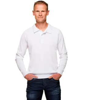 Pull coton homme col polo blanc mercerisé