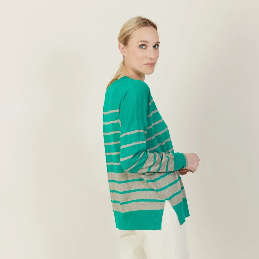 Pull en lin cachemire rayures bicolores - Nerja