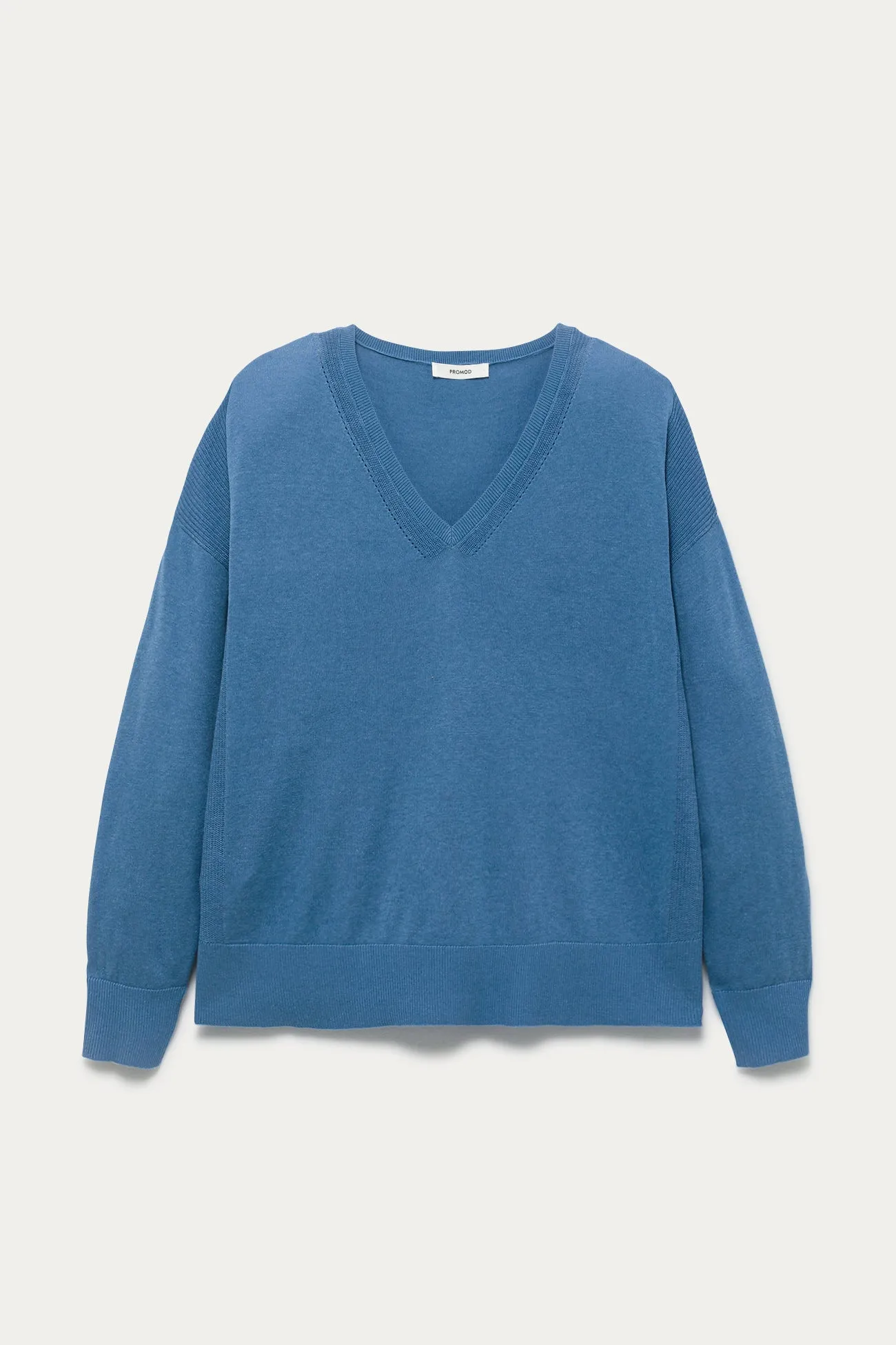 Pull fin oversize col V Femme - Bleu