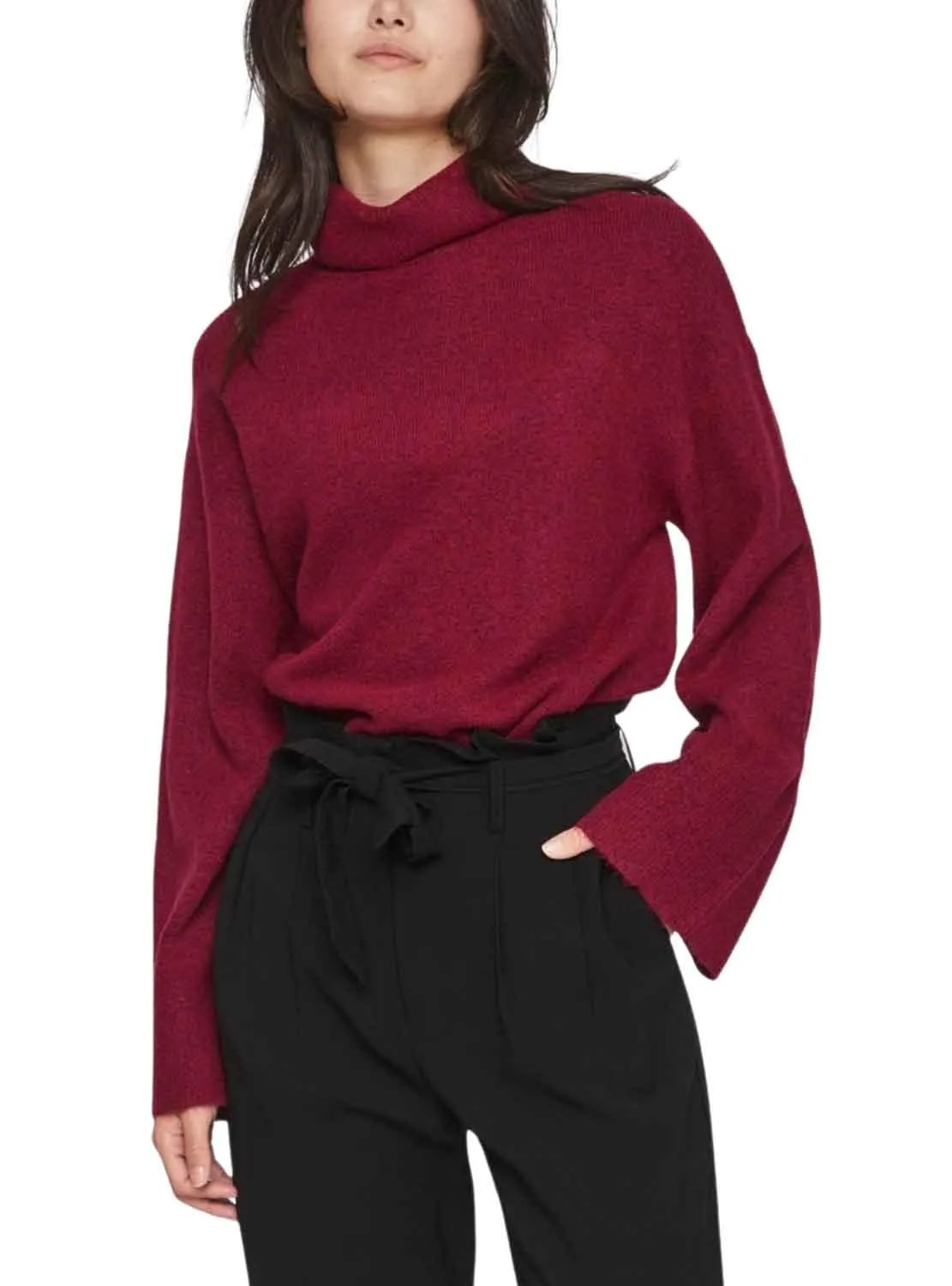 Pull Vila Vivimalina Rollneck Bordeaux pour Femme