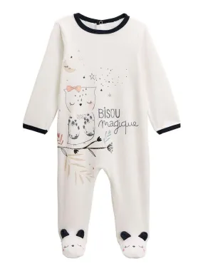 Pyjama bébé en velours Bisou Magique - Ecru