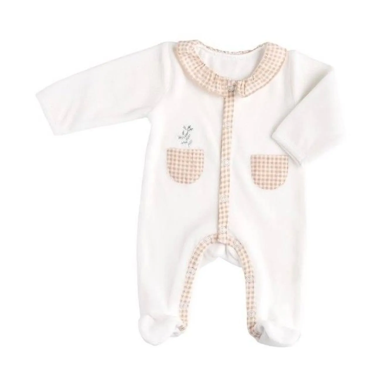 Pyjama bébé à manches longues en velours blanc - Sauthon