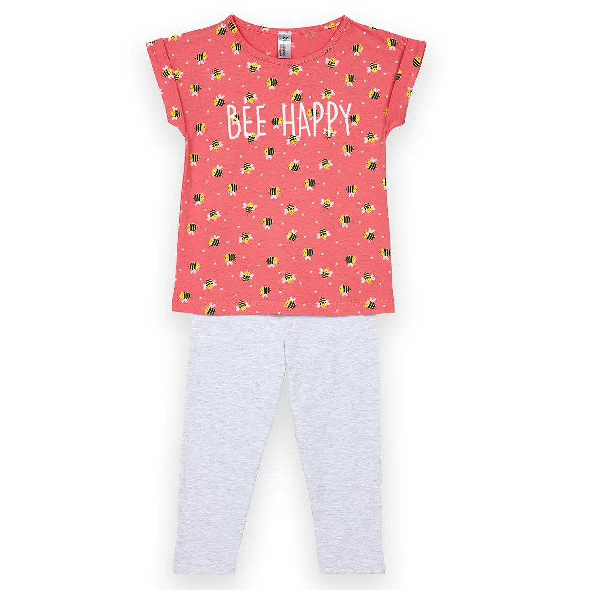 Pyjama court fille BEE corail/gris chiné