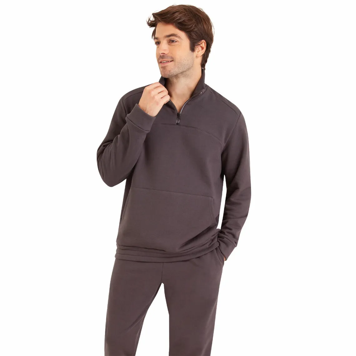 Pyjama long col ouvert homme Interlock gris en coton Eminence - Pyjama & Peignoir Homme sur MenCorner