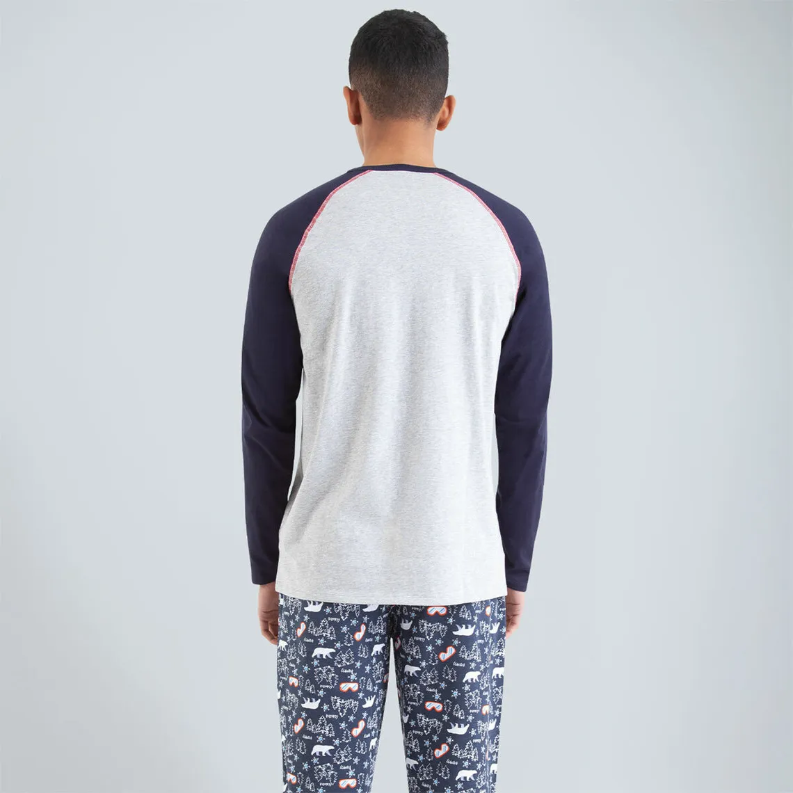 Pyjama long col rond homme Family gris en coton Athéna - Pyjama & Peignoir Homme sur MenCorner