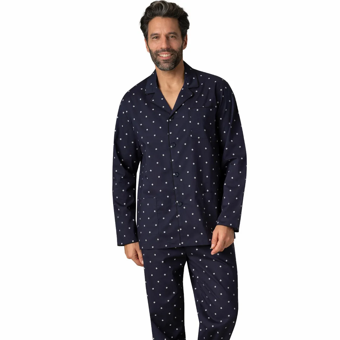 Pyjama long ouvert homme Chaine & Trame bleu en coton Eminence - Pyjama & Peignoir Homme sur MenCorner