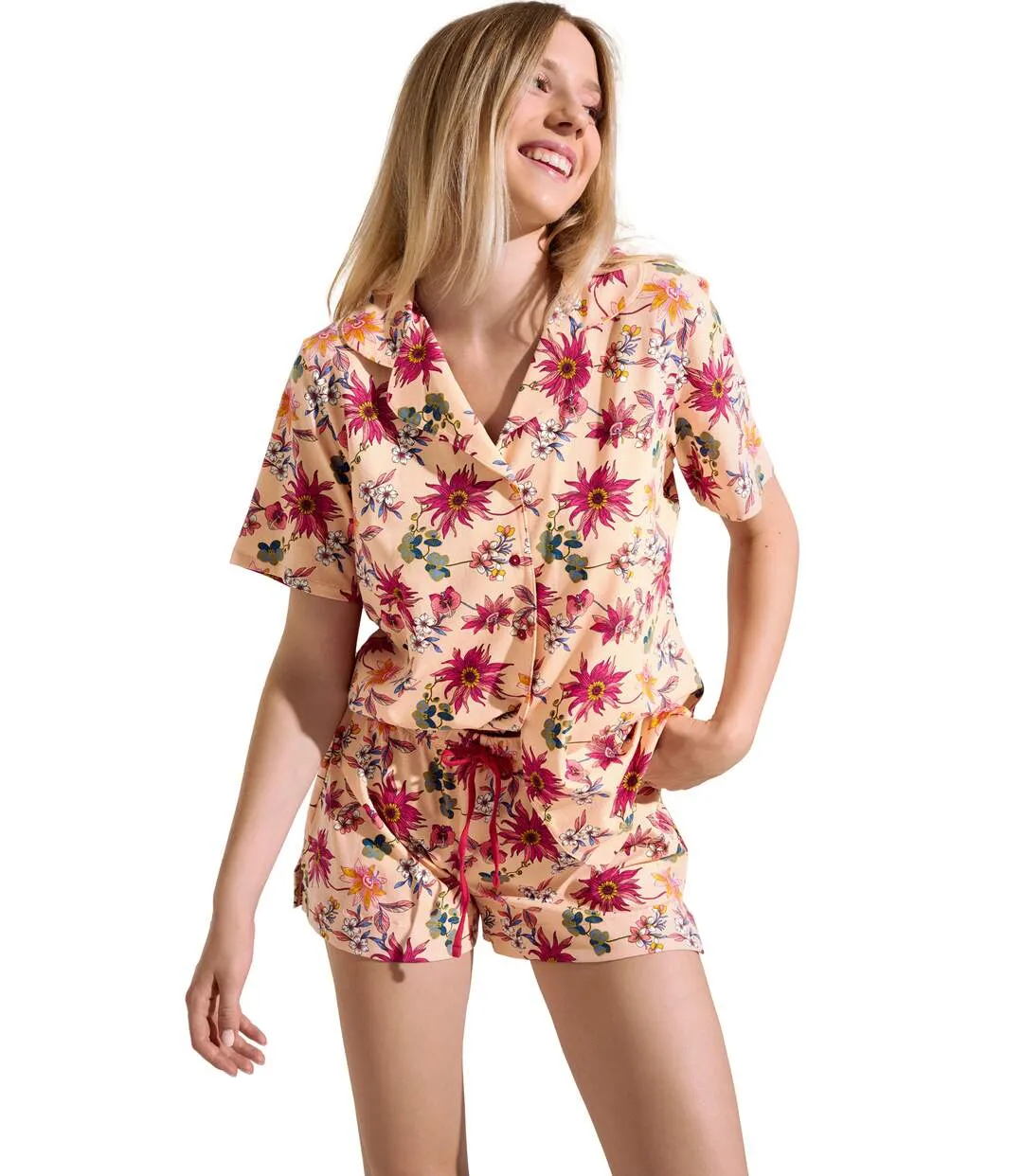 Pyjama short chemise manches courtes Flowers Lisca Cheek