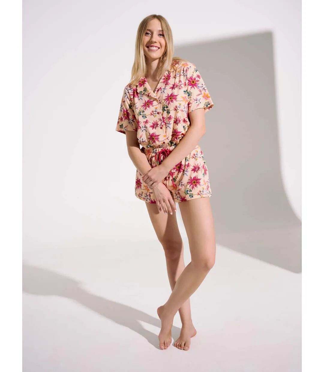 Pyjama short chemise manches courtes Flowers Lisca Cheek