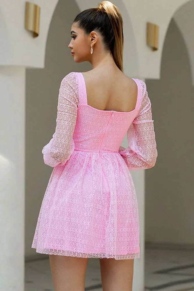 Robe Courte Dentelle Rose