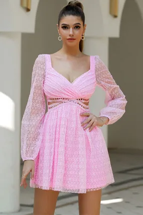 Robe Courte Dentelle Rose