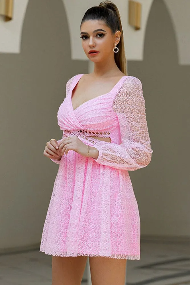 Robe Courte Dentelle Rose