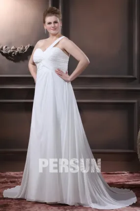 Robe de mariée grande taille asymétrique ruchée avec appliques en Mousseline