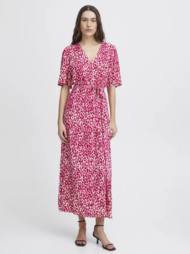 Robe mi-longue marrakech imprimés rose femme - Ichi | wimod