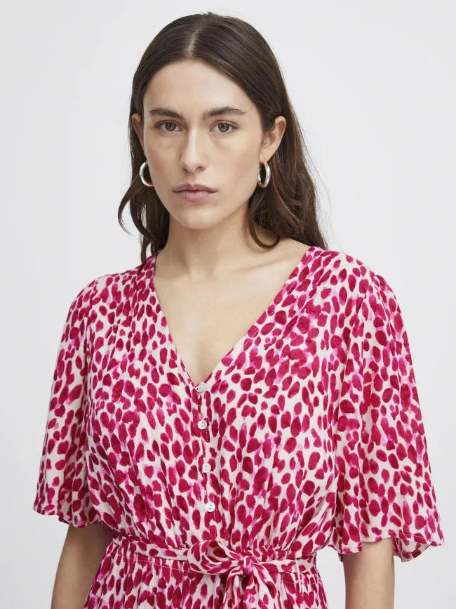 Robe mi-longue marrakech imprimés rose femme - Ichi | wimod