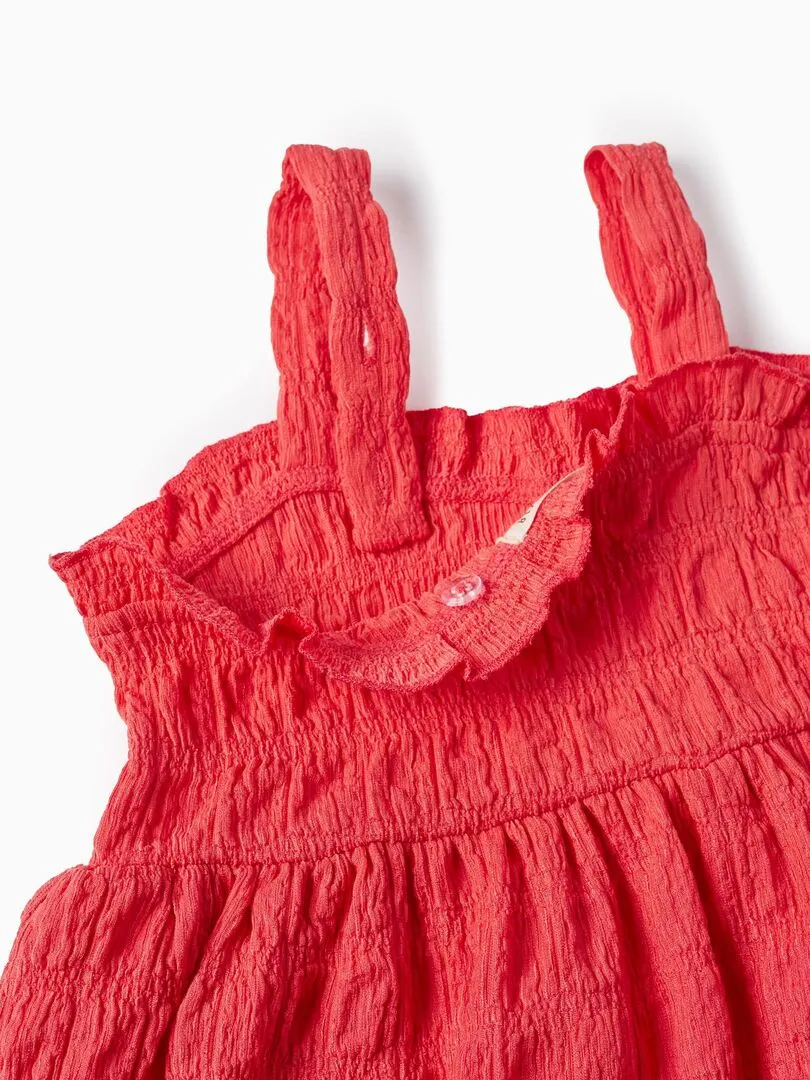 Robe Texturée à Bretelles pour Bébé Fille manches courtes CUBA - Rose