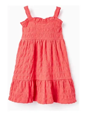 Robe Texturée à Bretelles pour Bébé Fille manches courtes CUBA - Rose