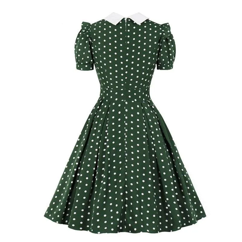 Robe Vintage  Verte Pois Blancs