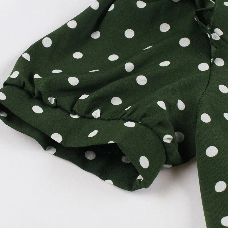 Robe Vintage  Verte Pois Blancs