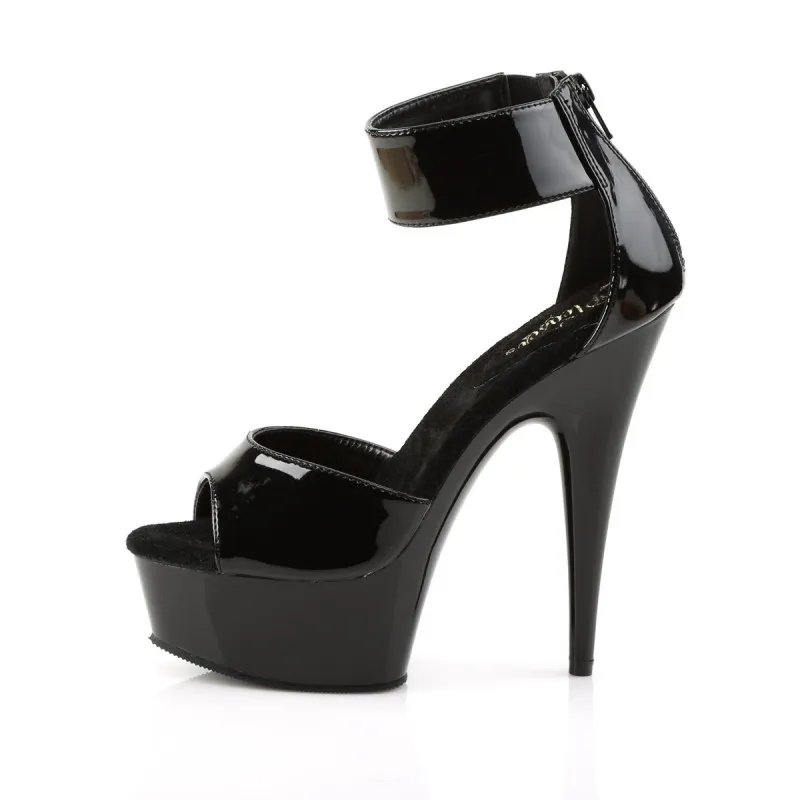 Sandale plateforme vernie noire avec talon stiletto et large bride cheville