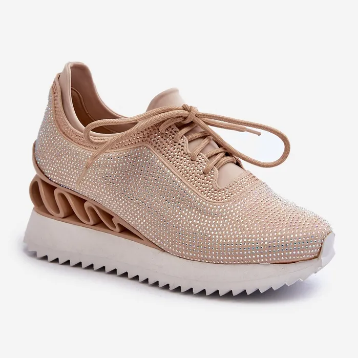 S.Barski Baskets compensées pour femmes ornées de zircons D&amp;A MR38-377 Beige