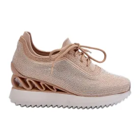 S.Barski Baskets compensées pour femmes ornées de zircons D&amp;A MR38-377 Beige