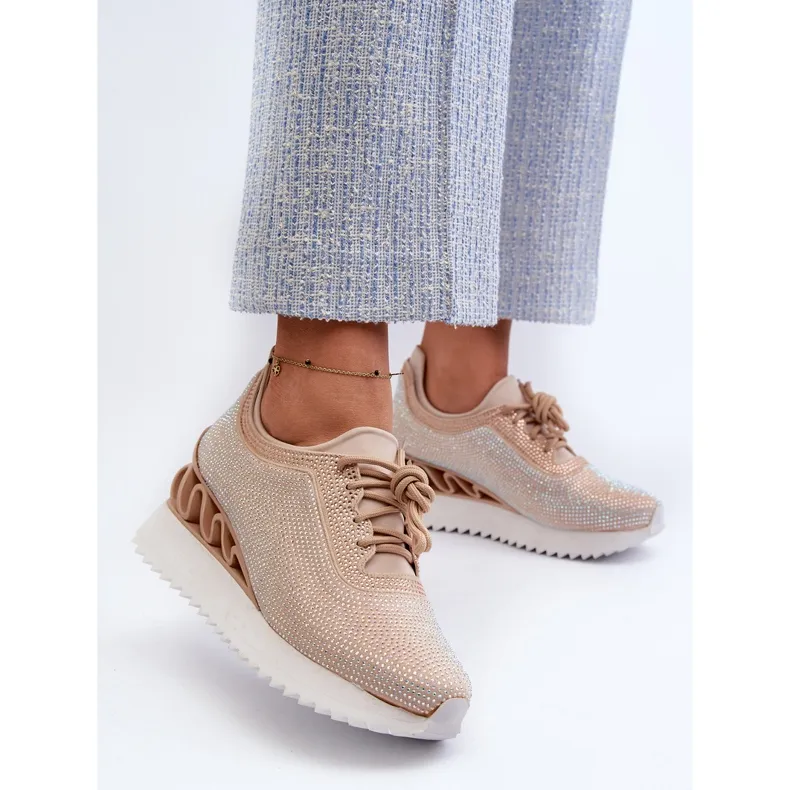 S.Barski Baskets compensées pour femmes ornées de zircons D&amp;A MR38-377 Beige