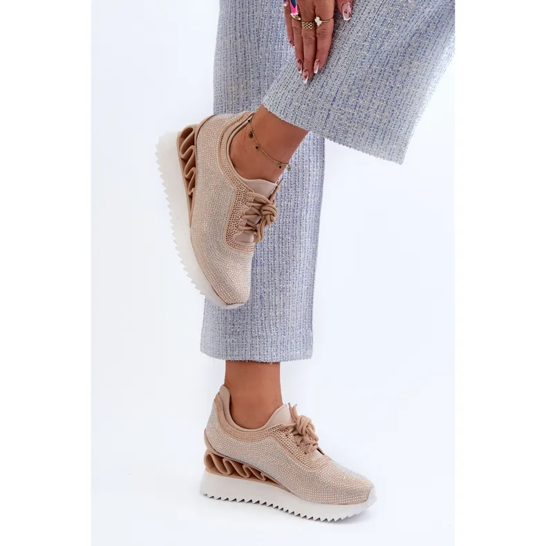 S.Barski Baskets compensées pour femmes ornées de zircons D&amp;A MR38-377 Beige