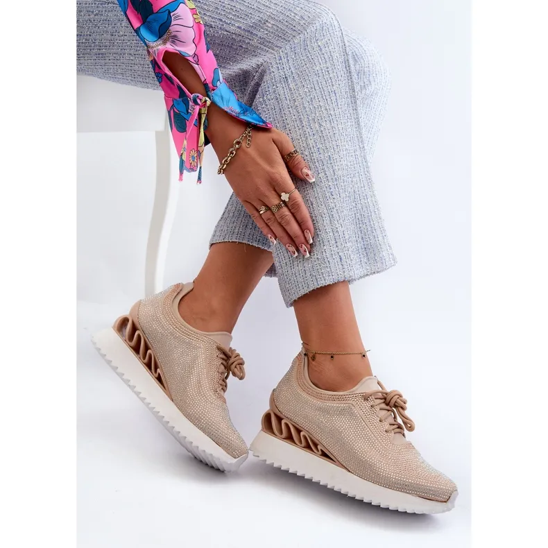 S.Barski Baskets compensées pour femmes ornées de zircons D&amp;A MR38-377 Beige