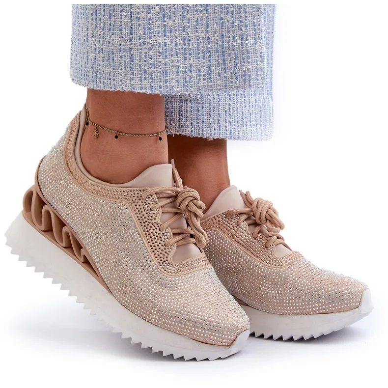 S.Barski Baskets compensées pour femmes ornées de zircons D&amp;A MR38-377 Beige