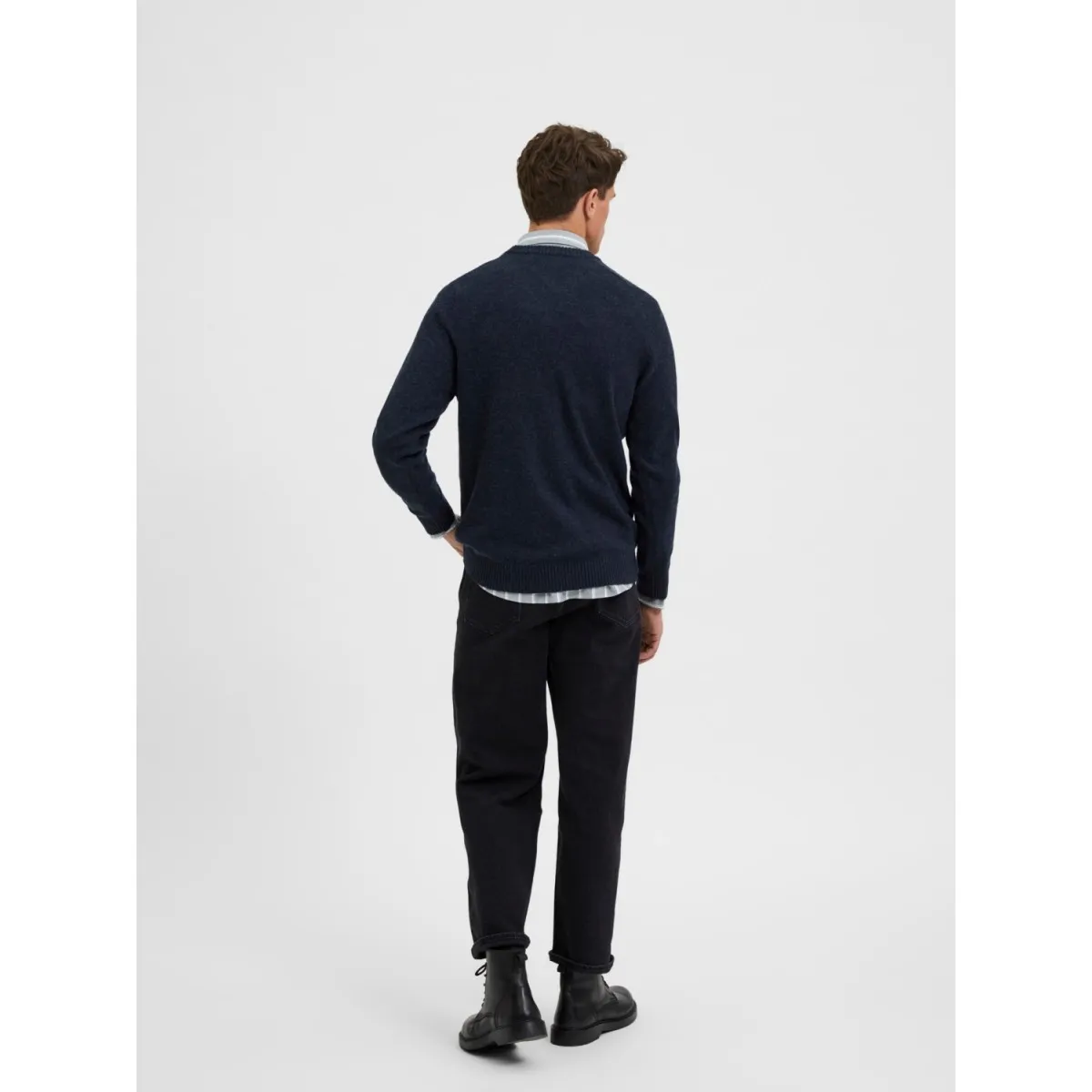 Selected homme - Pull marine chiné en laine