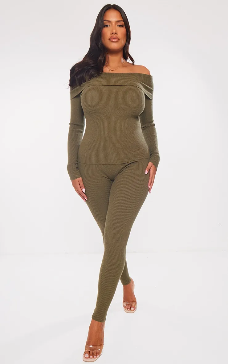 Shape Legging en maille tricot vert olive à taille haute