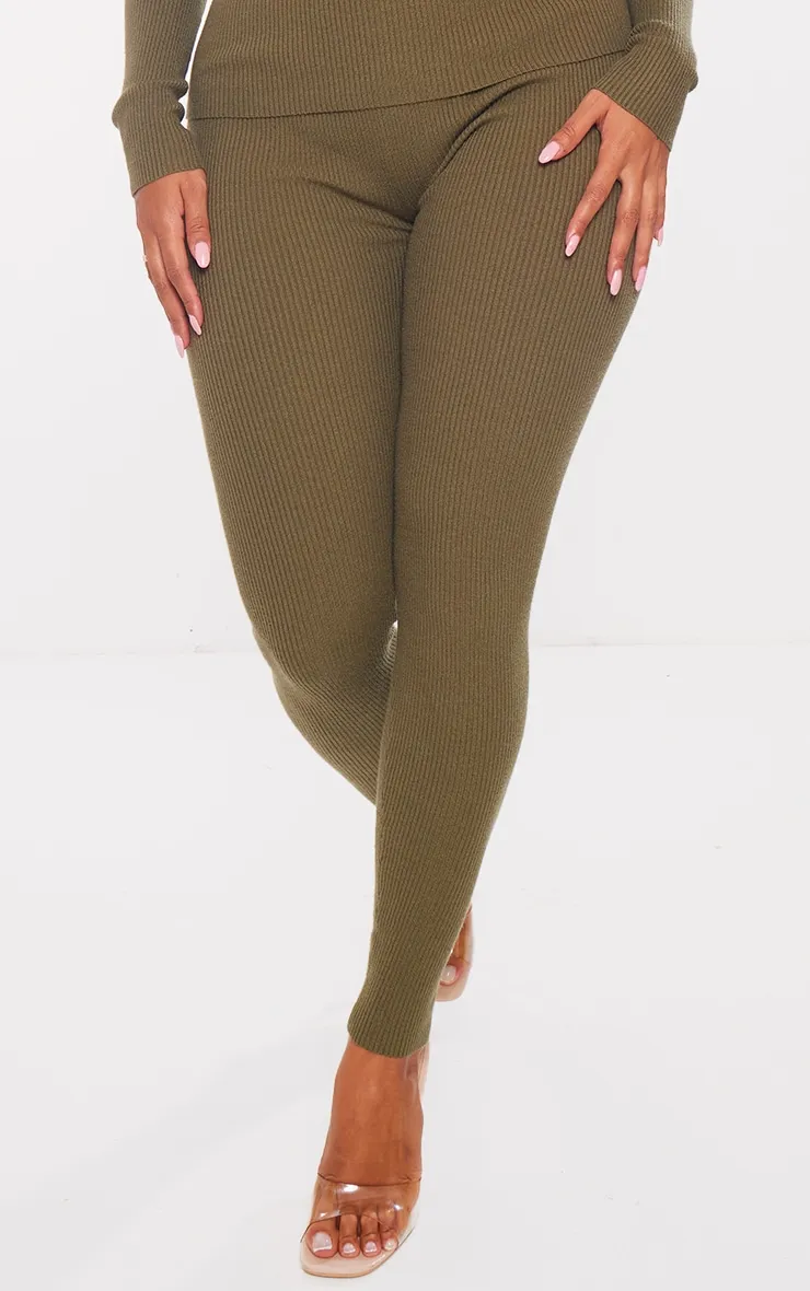 Shape Legging en maille tricot vert olive à taille haute