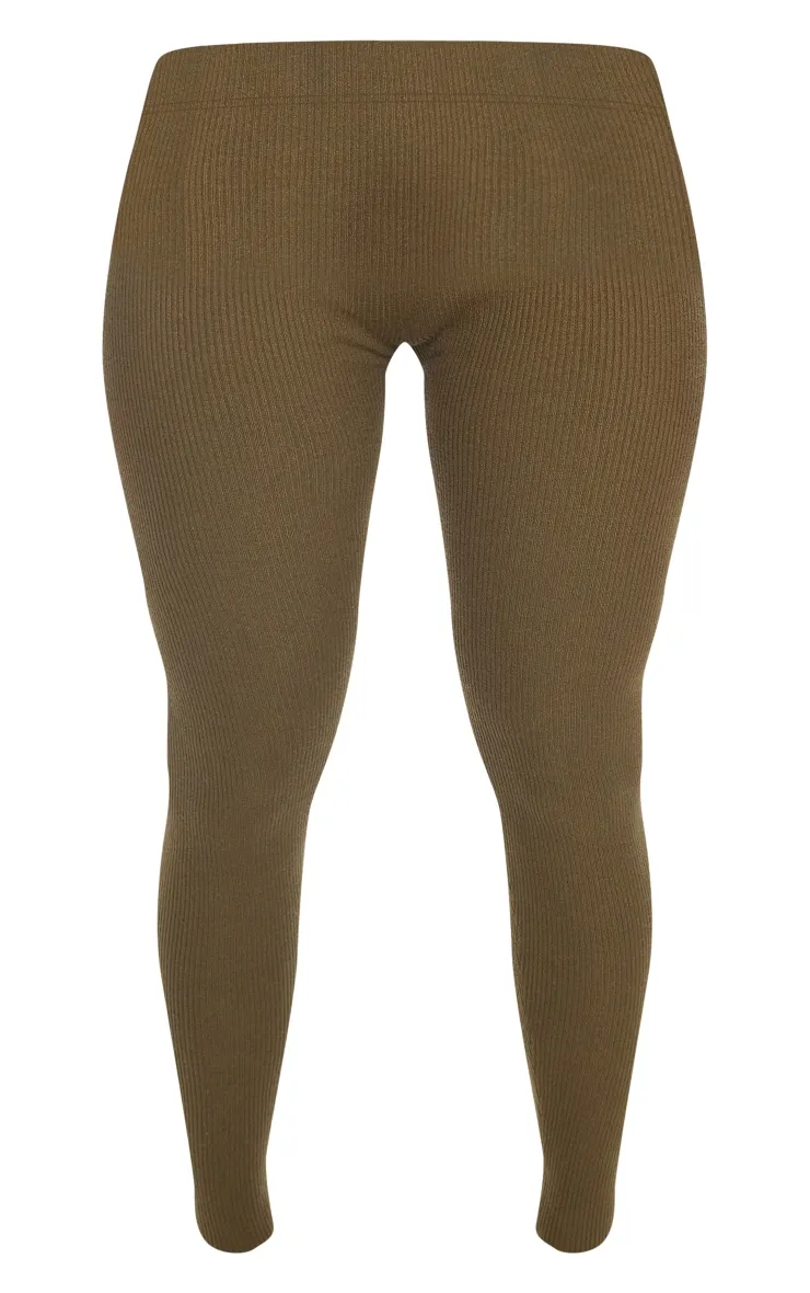 Shape Legging en maille tricot vert olive à taille haute