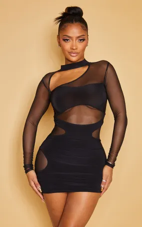 Shape Robe très moulante en mesh superposé noir à manches longues