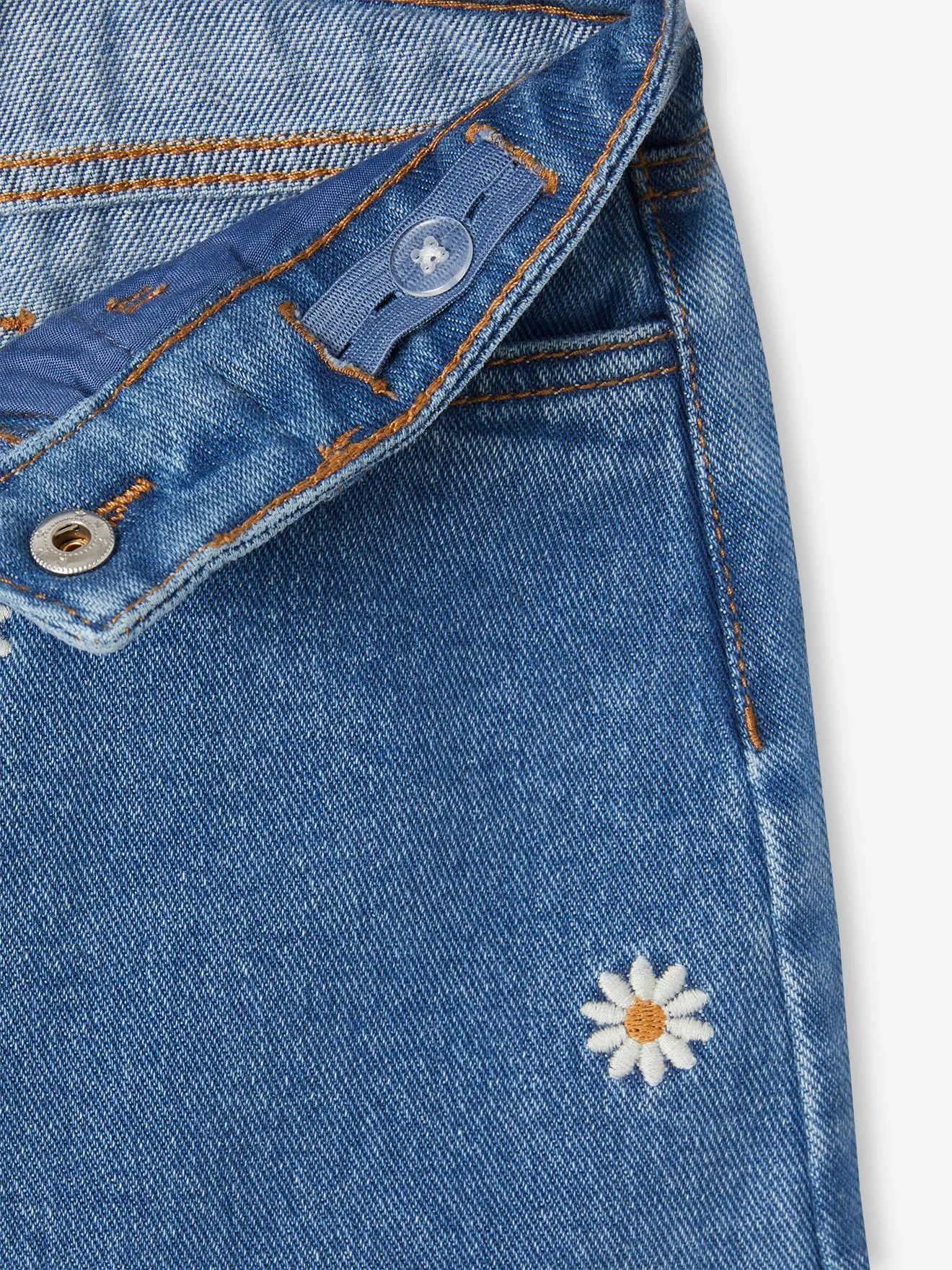 Short en jean brodé fleurs fille stone - Vertbaudet