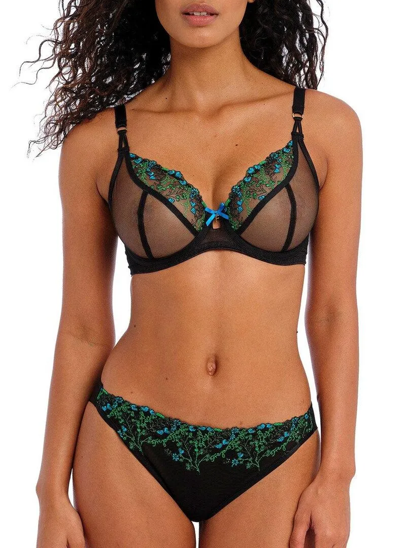 Soutien-gorge transparent avec broderies Show-off - Noir