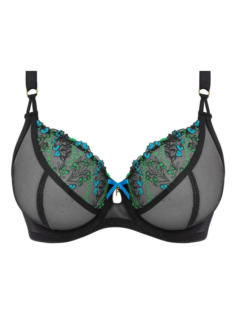 Soutien-gorge transparent avec broderies Show-off - Noir